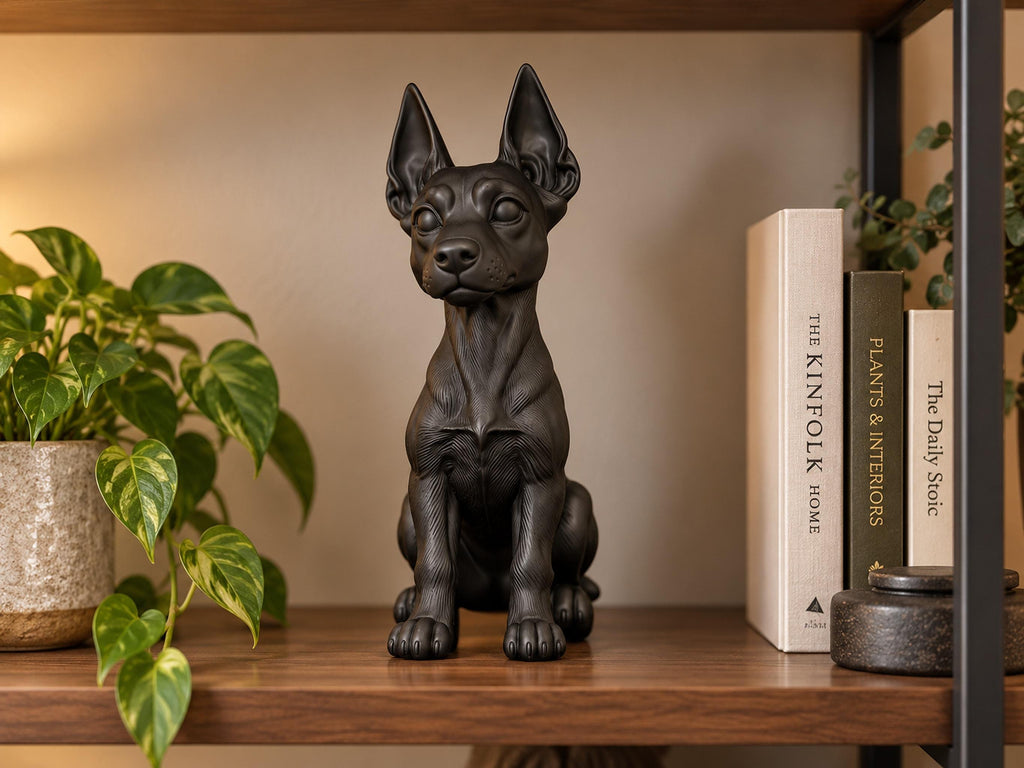 Statuetta Dobermann Cucciolo in Resina Nera — Scultura Cane Decorativa Moderna