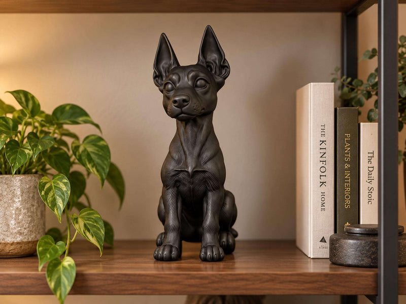 Statuetta Dobermann Cucciolo in Resina Nera — Scultura Cane Decorativa Moderna