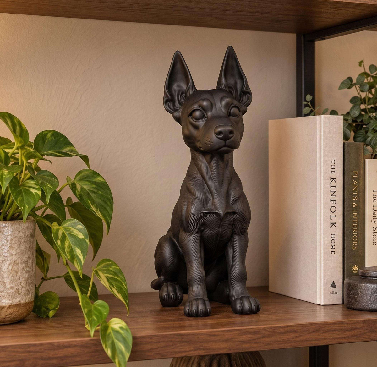 Statuetta Dobermann Cucciolo in Resina Nera — Scultura Cane Decorativa Moderna