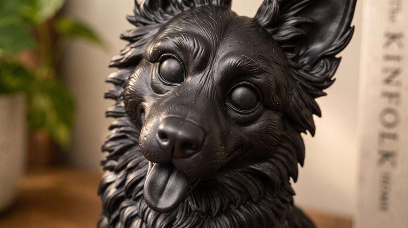 Statuetta Pastore Tedesco Cucciolo in Resina Nera Dipinta — Decorazione Cane Moderna