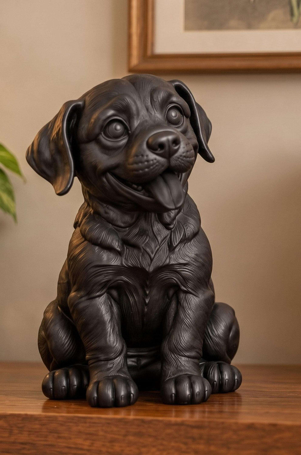 Statua Labrador Cucciolo in Resina Nera Dipinta — Decorazione Moderna