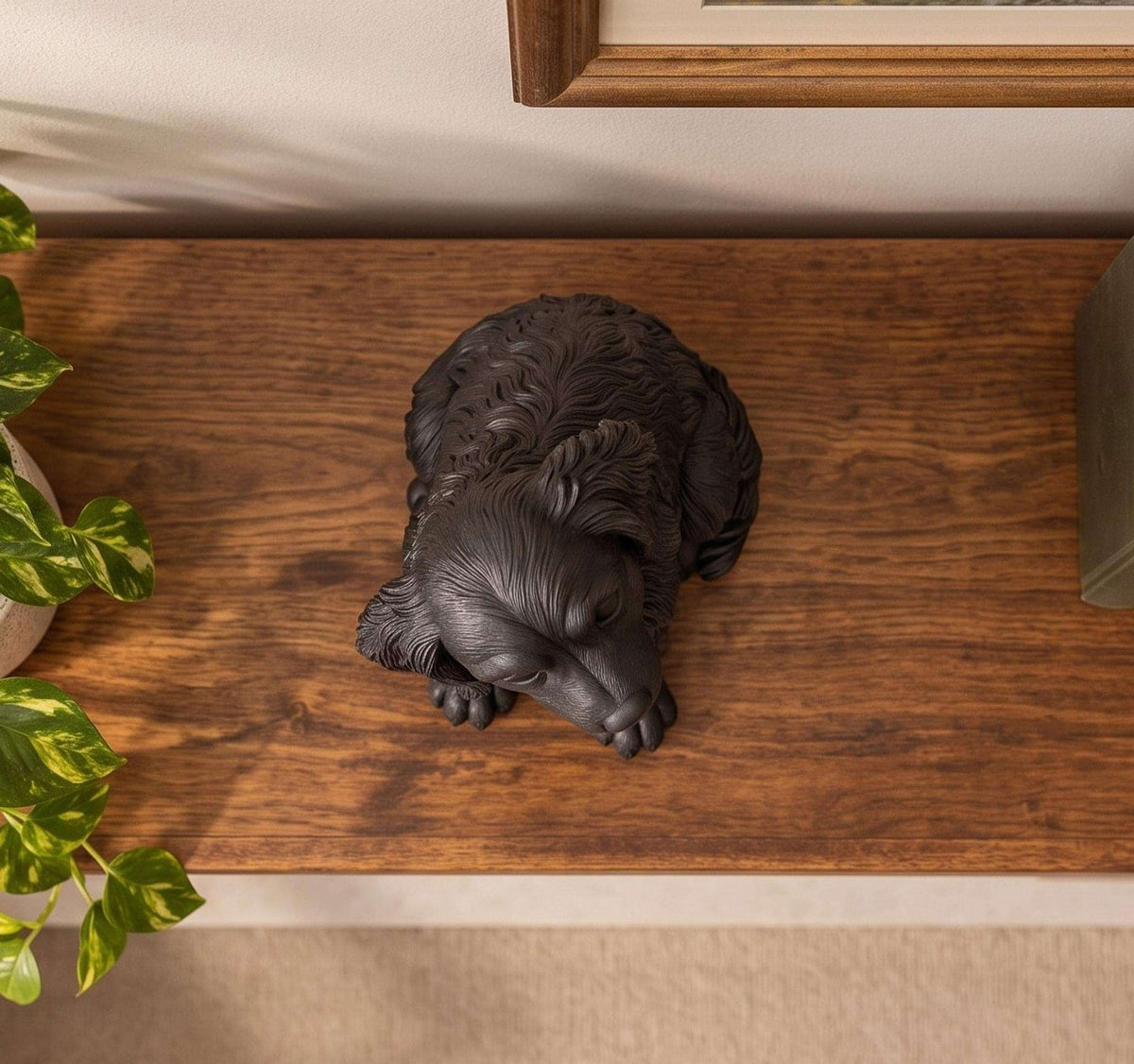 Statuetta Golden Retriever Cucciolo in Resina Nera — Decorazione Moderna