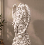 Statua Angelo della Morte in Resina Effetto Gesso — Scultura Gotica con Teschio (Et Angeli Moriuntur)