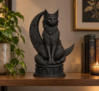LUNARA — Statua Gatto Nero Guardiano della Luna in Resina | Scultura Gotica Witchy