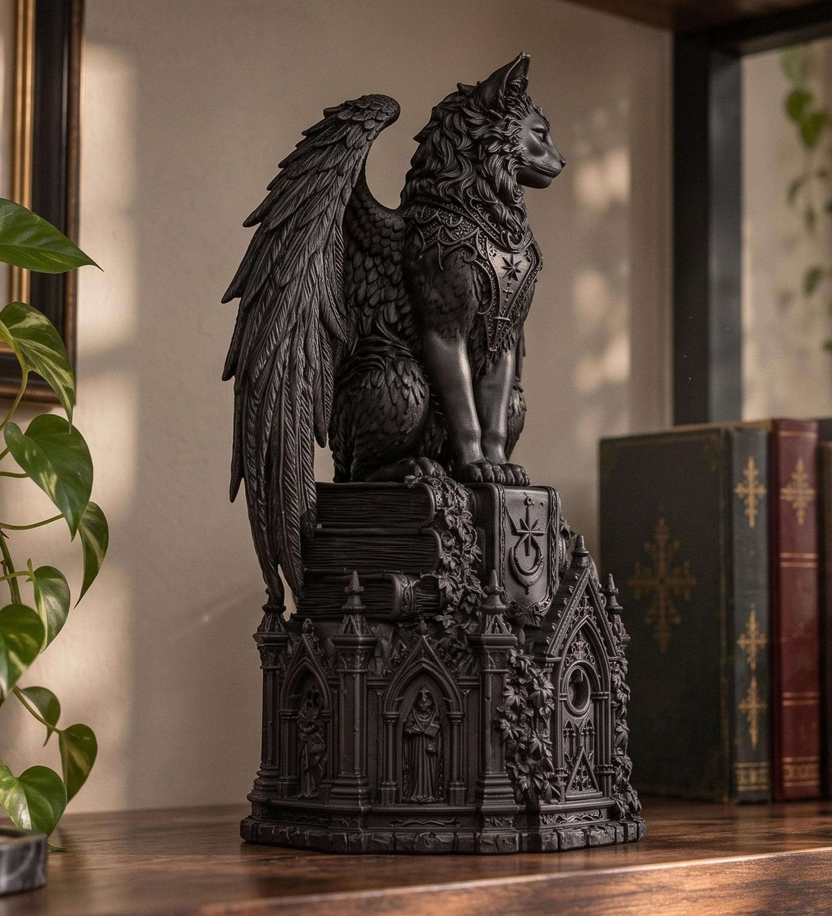 NOCTIS — Statua Gatto Alato Nero in Resina | Scultura Fantasy Gotica Dark Academia