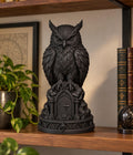 Statua Gufo Gotico Nero in Resina — Decorazione Dark Academia con Piume in Rilievo
