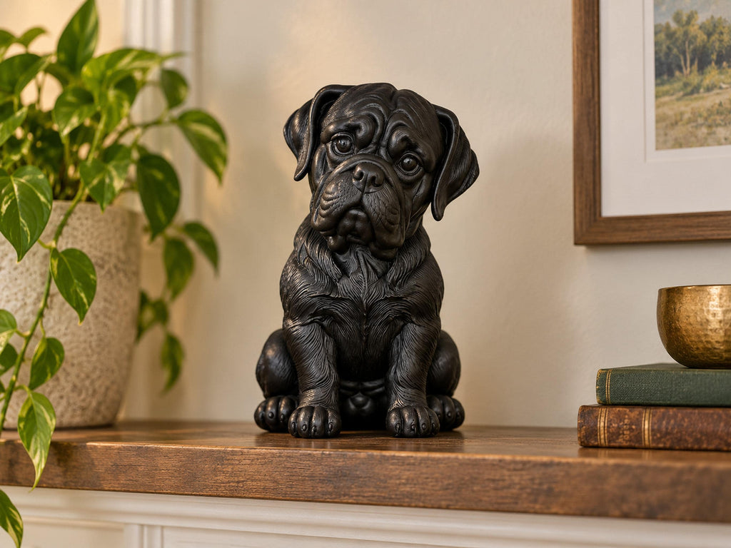 Statuetta Cane Corso Cucciolo in Resina Nera — Scultura Cane Decorativa Moderna