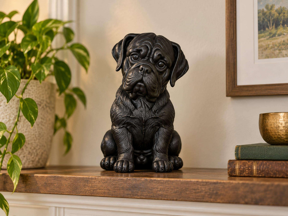 Statuetta Cane Corso Cucciolo in Resina Nera — Scultura Cane Decorativa Moderna