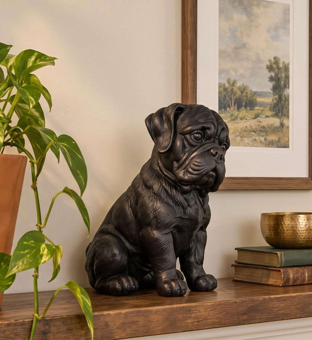 Statuetta Cane Corso Cucciolo in Resina Nera — Scultura Cane Decorativa Moderna