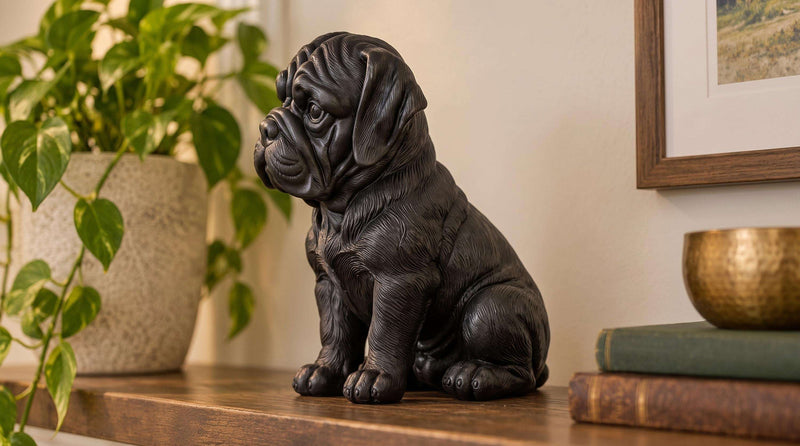 Statuetta Cane Corso Cucciolo in Resina Nera — Scultura Cane Decorativa Moderna