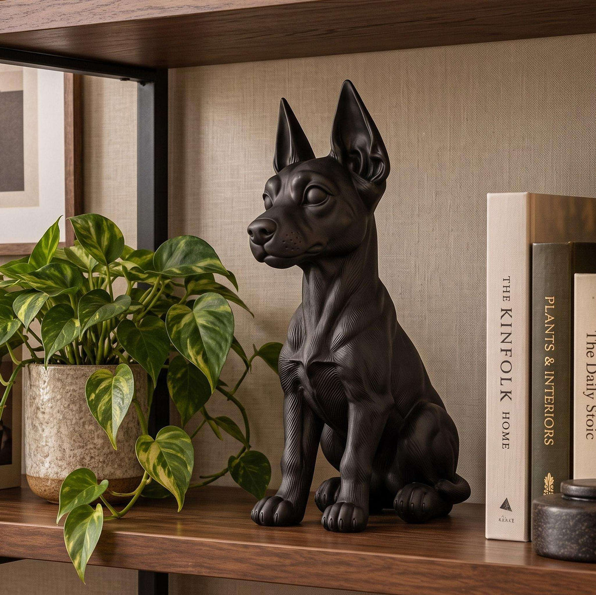 Statuetta Dobermann Cucciolo in Resina Nera — Scultura Cane Decorativa Moderna