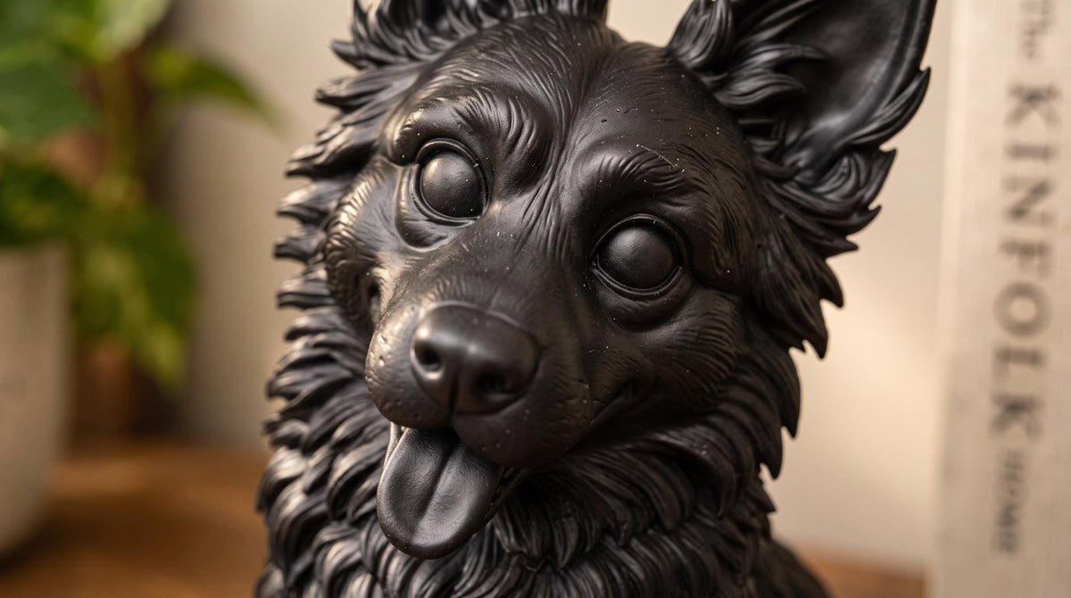 Statuetta Pastore Tedesco Cucciolo in Resina Nera Dipinta — Decorazione Cane Moderna