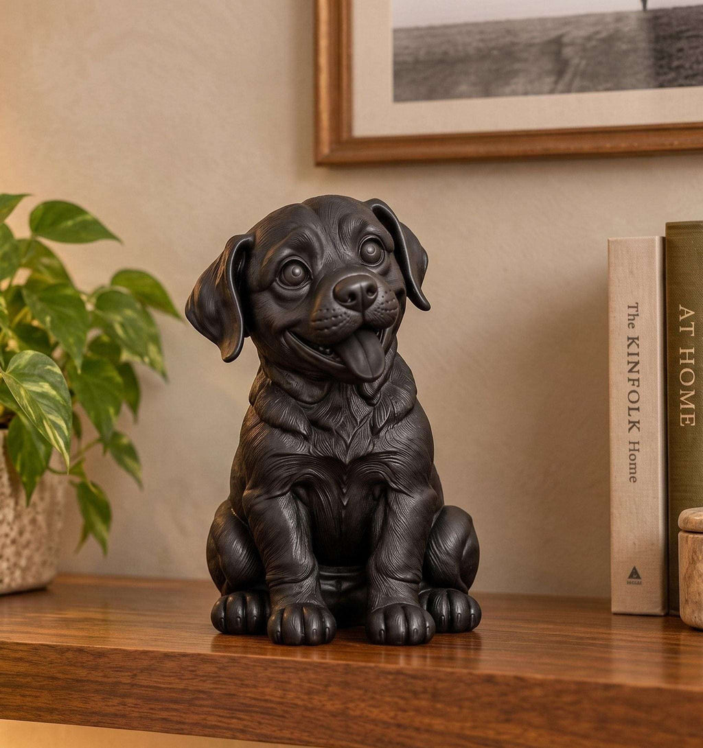 Statua Labrador Cucciolo in Resina Nera Dipinta — Decorazione Moderna