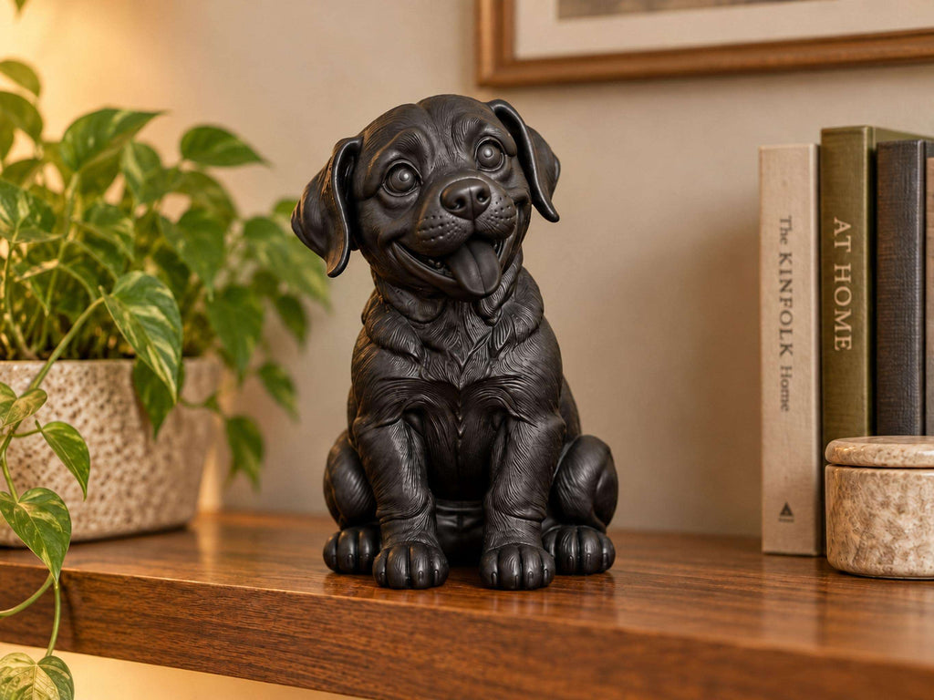 Statua Labrador Cucciolo in Resina Nera Dipinta — Decorazione Moderna