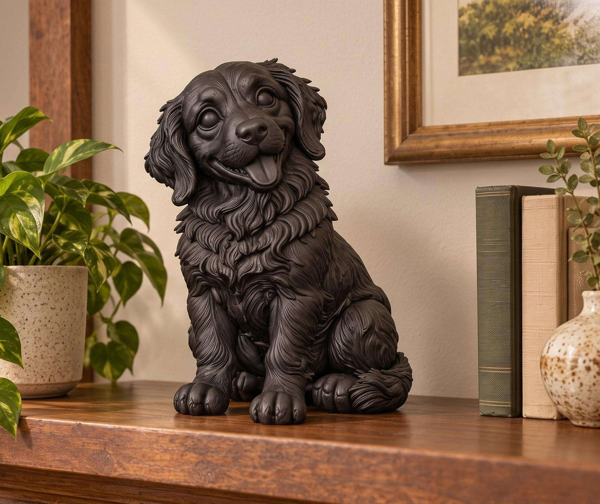 Statuetta Golden Retriever Cucciolo in Resina Nera — Decorazione Moderna