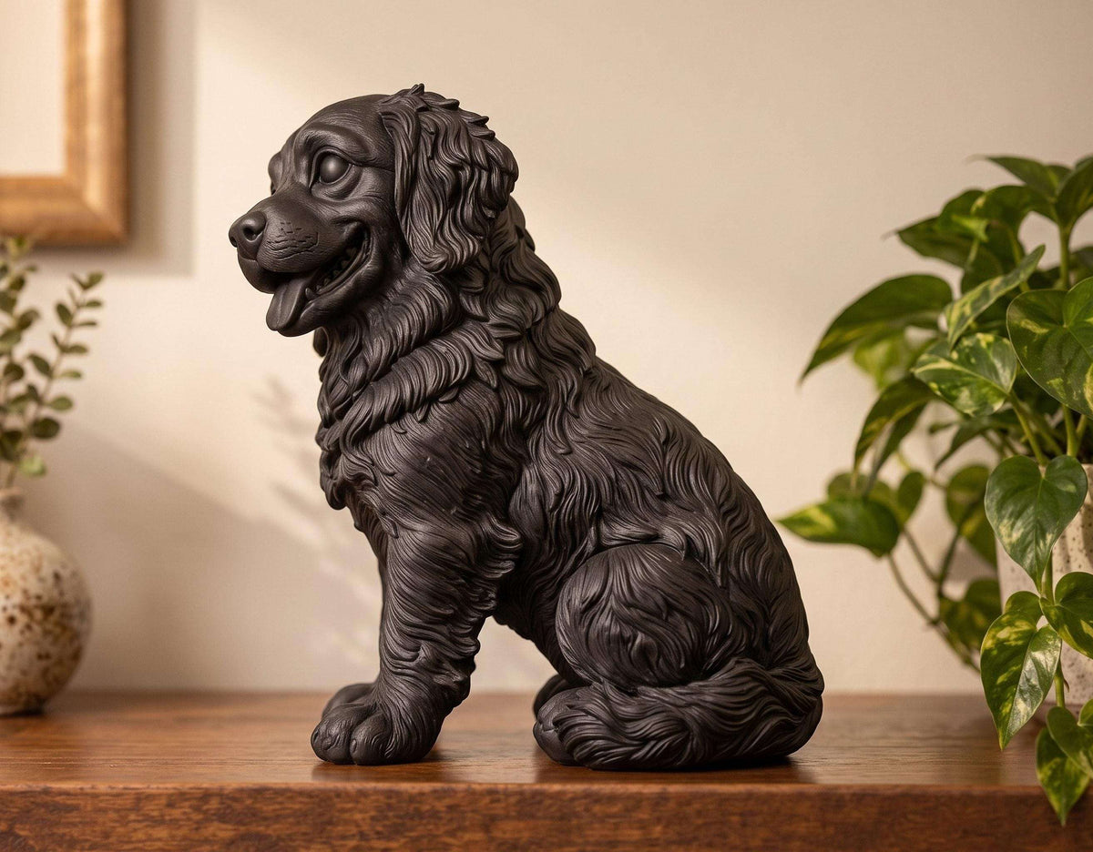 Statuetta Golden Retriever Cucciolo in Resina Nera — Decorazione Moderna