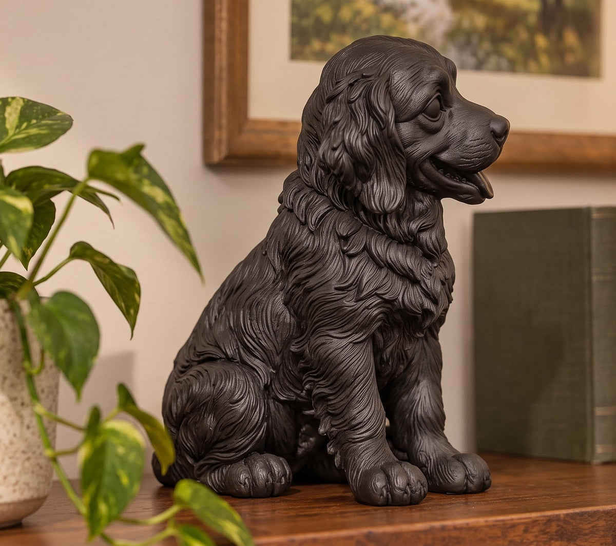 Statuetta Golden Retriever Cucciolo in Resina Nera — Decorazione Moderna