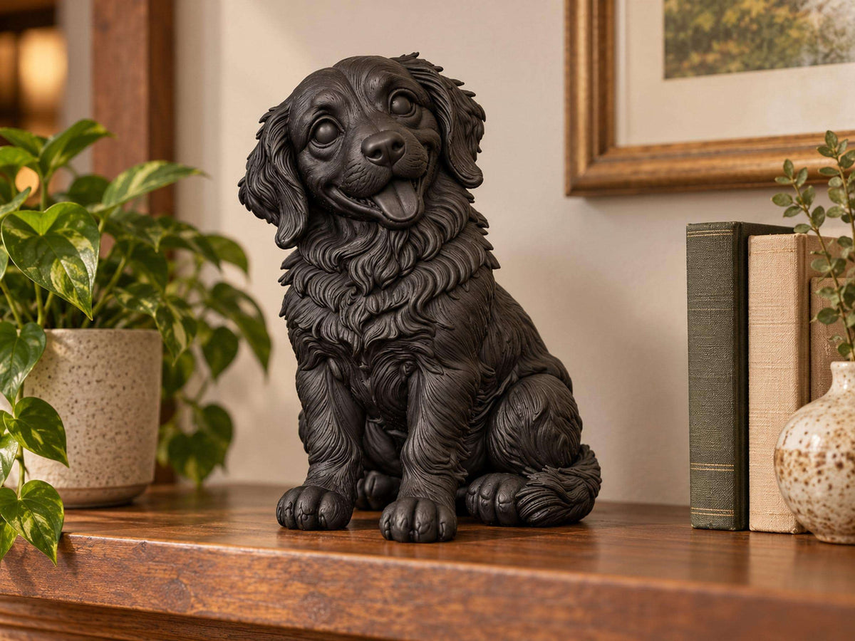 Statuetta Golden Retriever Cucciolo in Resina Nera — Decorazione Moderna