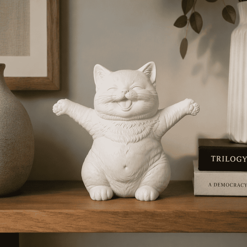 Gattino Felice a Braccia Aperte — Statuetta Decorativa in Resina Opaca - Taraflo