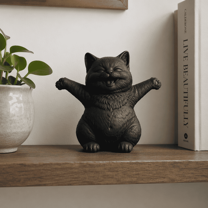 Gattino Felice a Braccia Aperte — Statuetta Decorativa in Resina Opaca - Taraflo