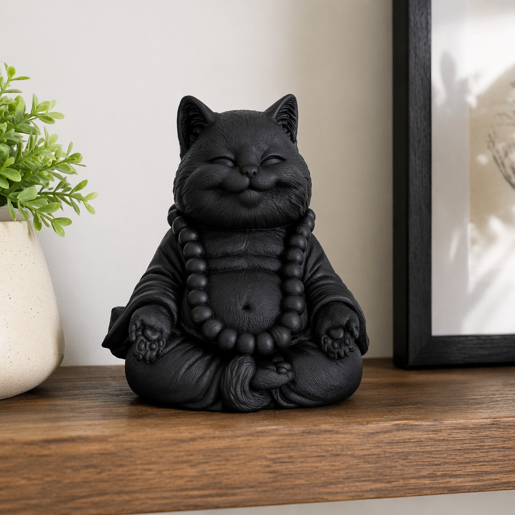 Statuetta Gatto Zen Meditazione in Resina Opaca Bianca o Nera – Idea Regalo per Amanti dei Gatti e Meditazione