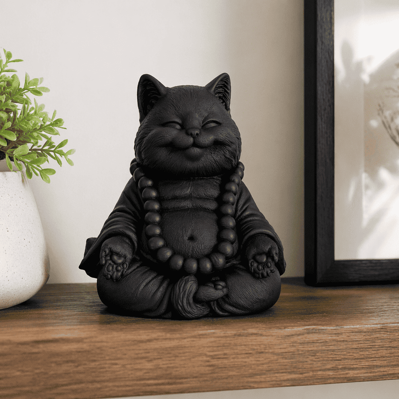Gatto Zen — Statuetta Gatto in Meditazione in Resina Opaca - Taraflo