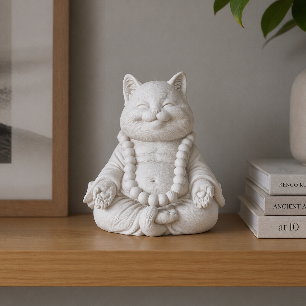 Statuetta Gatto Zen Meditazione in Resina Opaca Bianca o Nera – Idea Regalo per Amanti dei Gatti e Meditazione