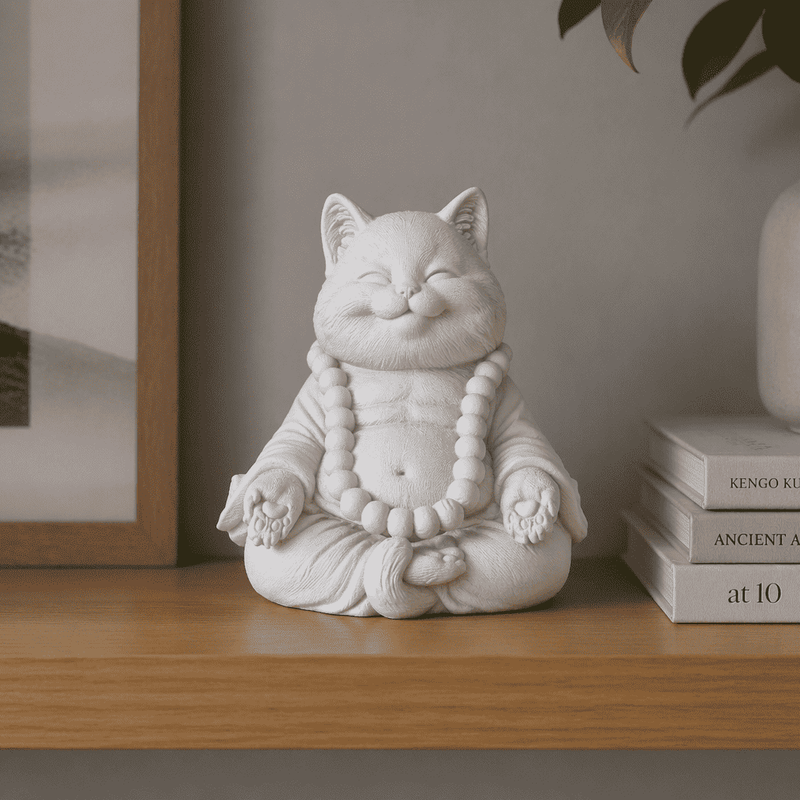 Gatto Zen — Statuetta Gatto in Meditazione in Resina Opaca - Taraflo