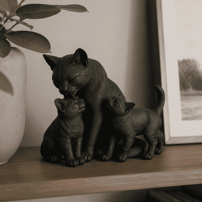 Mamma Gatta con Gattini — Statuetta da Collezione in Resina Opaca - Taraflo