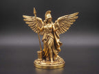 Statua Atena Alata Dorata – Scultura Dea della Saggezza con Civetta e Lancia
