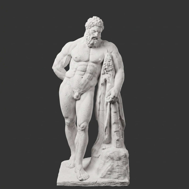 Statua bianca effetto marmo di Ercole Farnese in stile classico greco-romano per arredo elegante