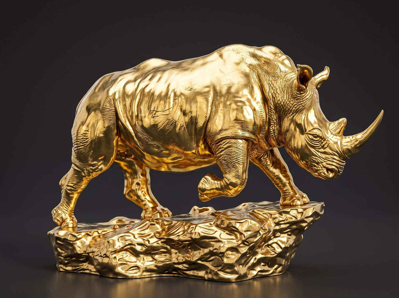 Statua Rinoceronte Dorato in Resina – Soprammobile Moderno di Lusso per Casa e Ufficio