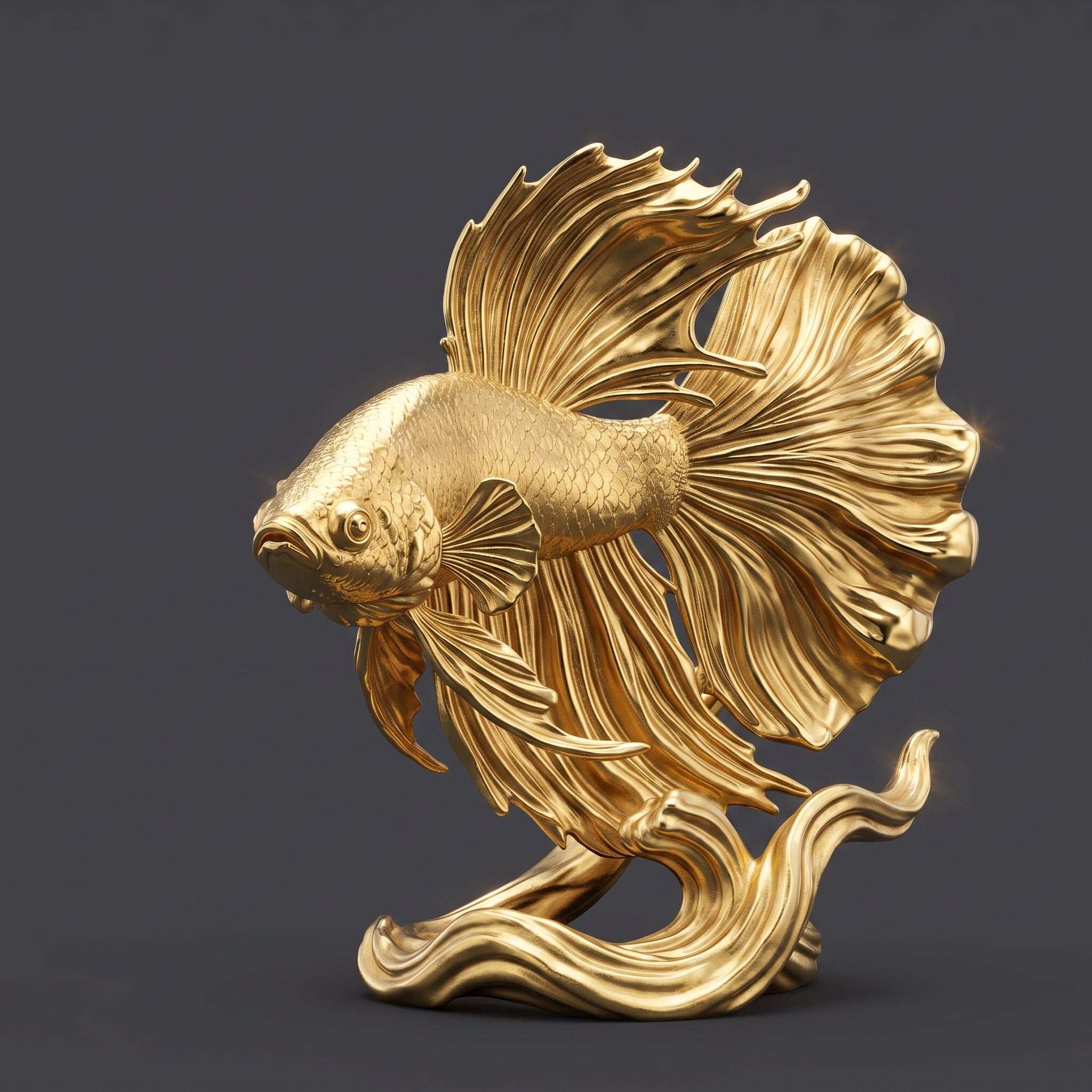 Statuetta dorata del Pesce Combattente dorato per arredo di lusso e Feng Shui