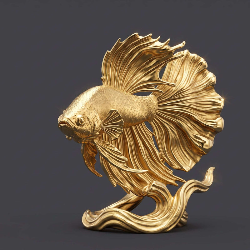 Statuetta dorata del Pesce Combattente dorato per arredo di lusso e Feng Shui