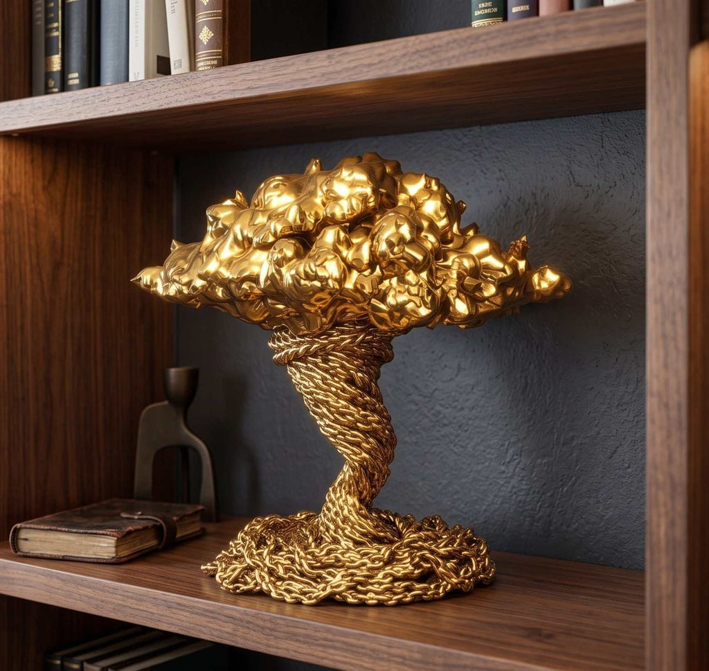 Scultura Dorata Decorativa, Tempesta Astratta in Resina Oro