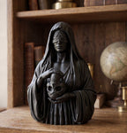 Statua Busto Illuminati Memento Mori in Resina Nera – Scultura Esoterica con Occhio della Provvidenza e Teschio | Arredo Occulto e Dark Academia