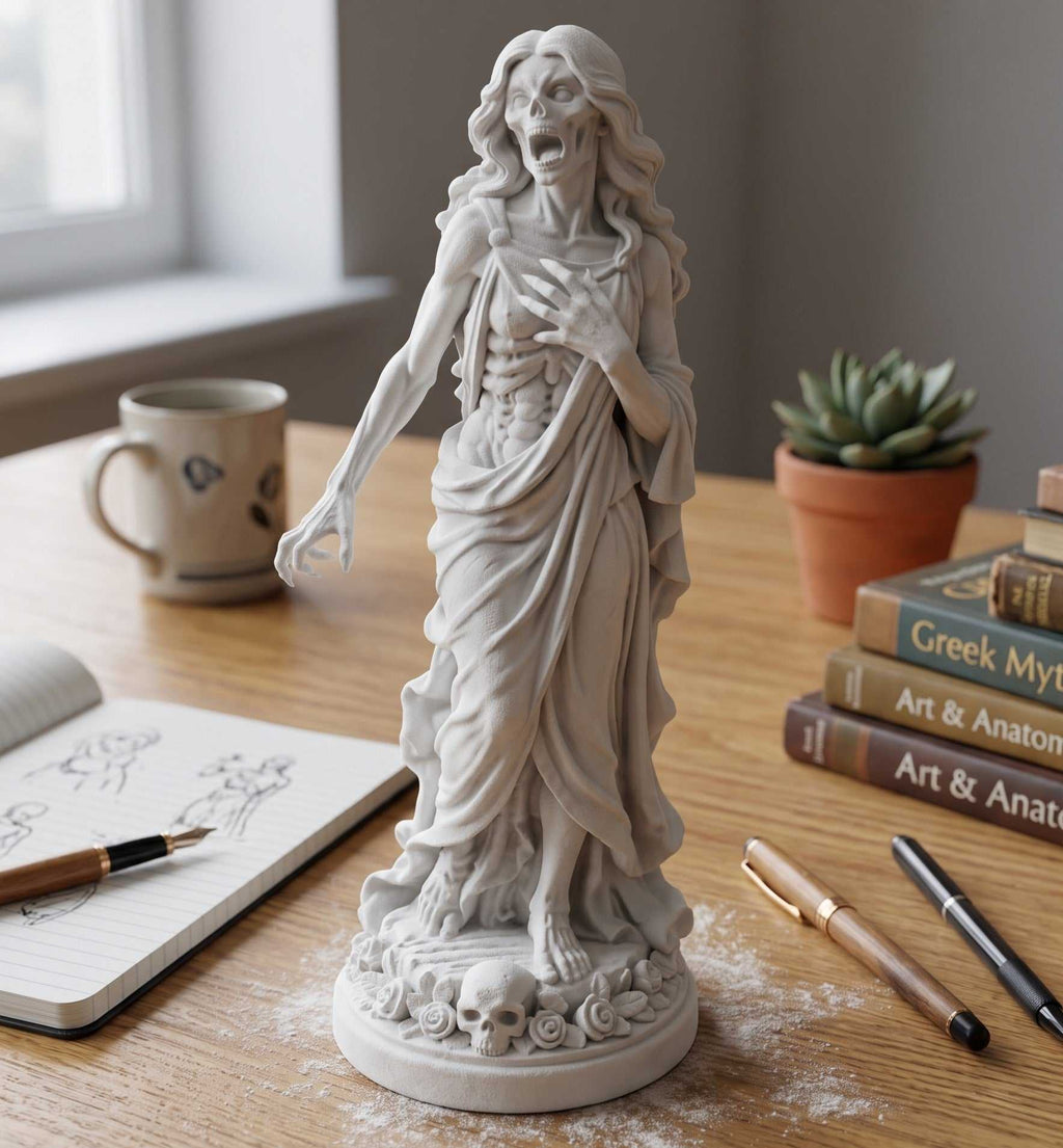Estátua de Banshee feminina em resina com efeito de gesso – Escultura Gótica | Decoração Dark Academia