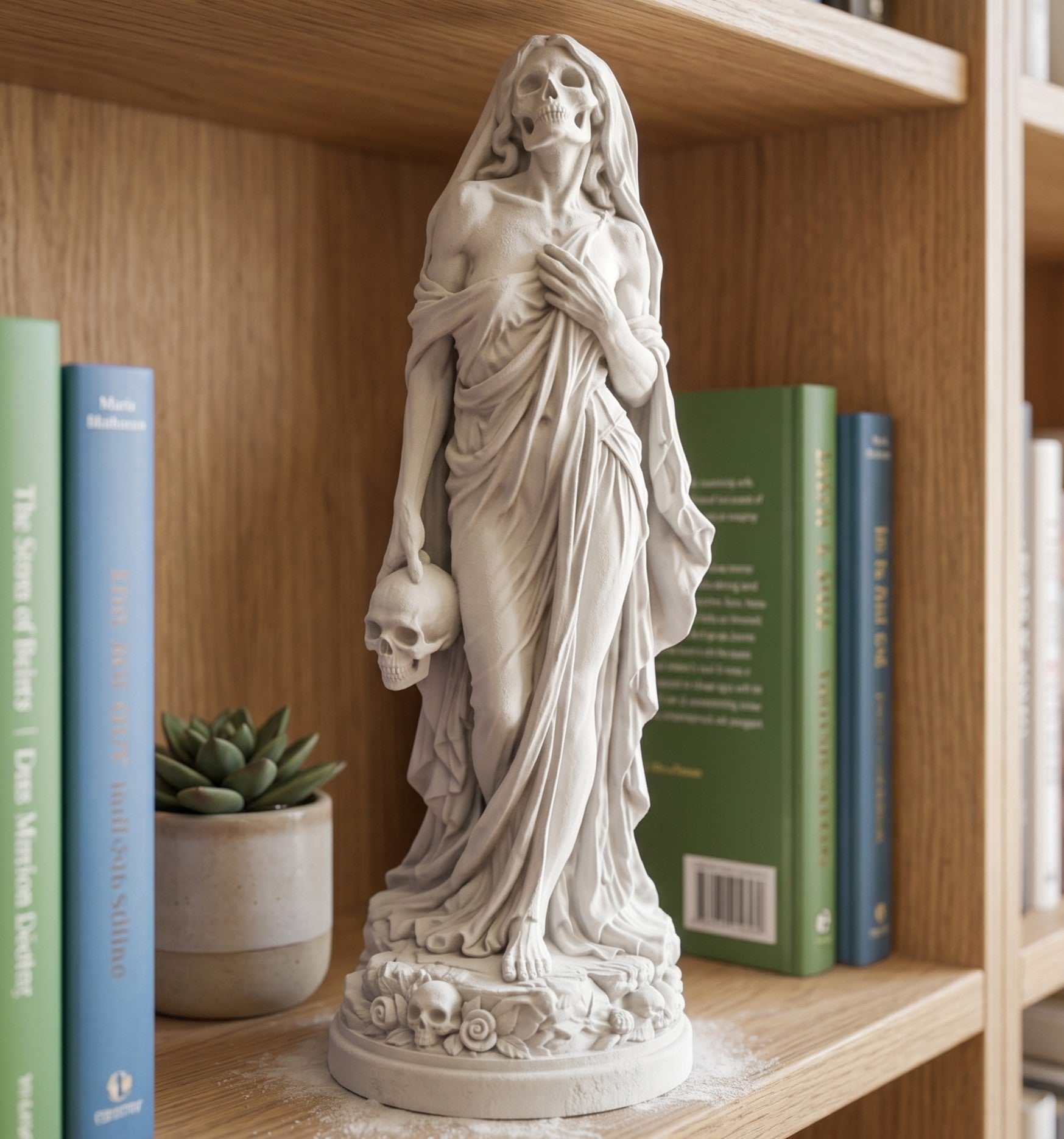 Statua Venere Macabra Memento Mori in Resina Effetto Gesso – Scultura Gotica Neoclassica con Teschio e Velo per Halloween | Arredo Dark Academia