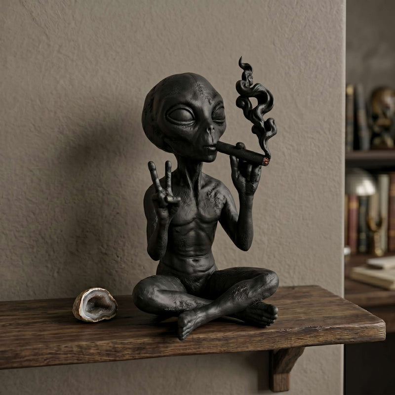 Alieno Nero che Fuma - Scultura Moderna Pop Culture da Scrivania