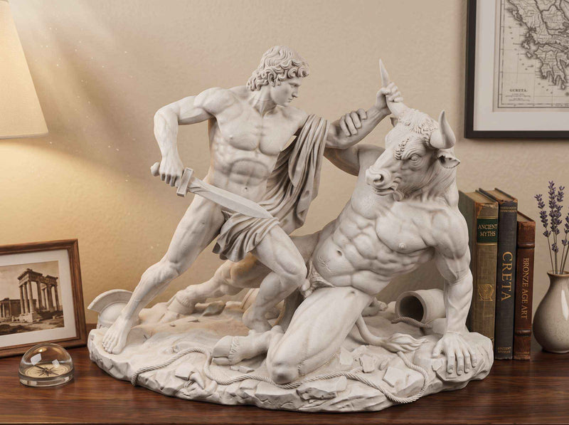 Mito Teseo e il Minotauro in Resina Effetto Gesso | Scultura Mitologia Greca Classica da Arredo