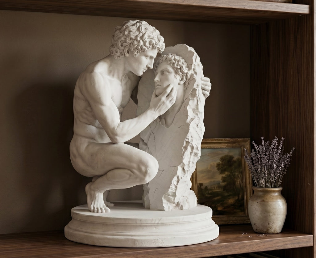 Narciso al Vischio d'Acqua – Scultura MitologicaClassica in Resina Effetto gesso