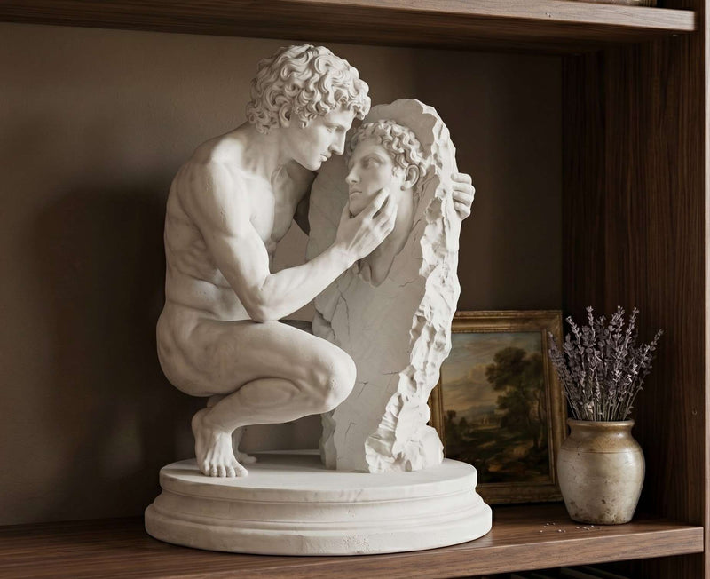 Narciso al Vischio d'Acqua – Scultura MitologicaClassica in Resina Effetto gesso