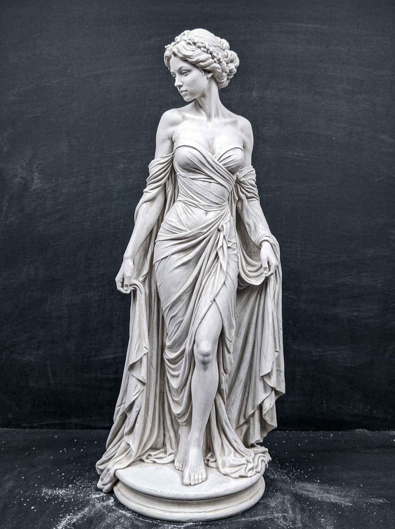 Statuetta "Venere / Dea della Bellezza" in Resina Effetto Gesso Bianco - Scultura Neoclassica d'Arredo con Abito Drappeggiato e Dettagli Finemente Intagliati - Soprammobile Elegante per Casa, Studio e Salotto