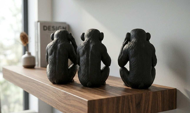 Le Tre Scimmie Sagge — Scultura «Non Vedo, Non Parlo, Non Sento» in Resina - Taraflo
