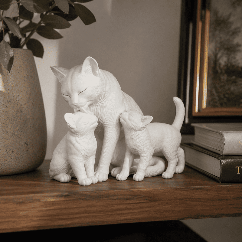 Mamma Gatta con Gattini — Statuetta da Collezione in Resina Opaca - Taraflo