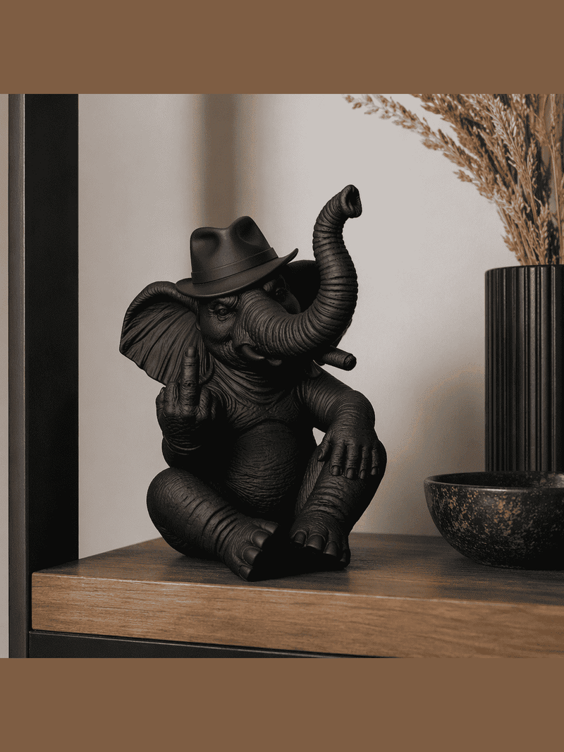 Elefante «The Boss» — Statuetta Decorativa in Resina Nera Opaca - Taraflo