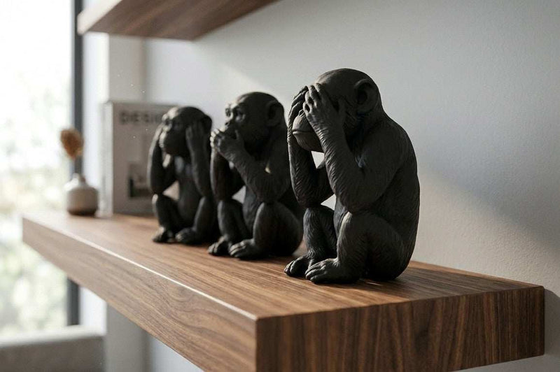 Le Tre Scimmie Sagge — Scultura «Non Vedo, Non Parlo, Non Sento» in Resina - Taraflo