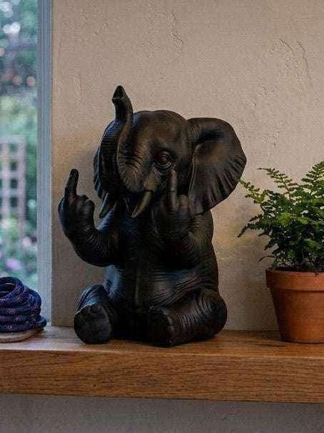Elefante con Personalità — Statuetta Decorativa in Resina Nera - Taraflo