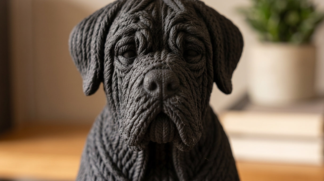 Statuetta Cane Corso Nero Opaco in Resina, Design Effetto Cucito a Mano, Cucciolo, Colore Personalizzabile, Regalo Amanti Cani Taraflo