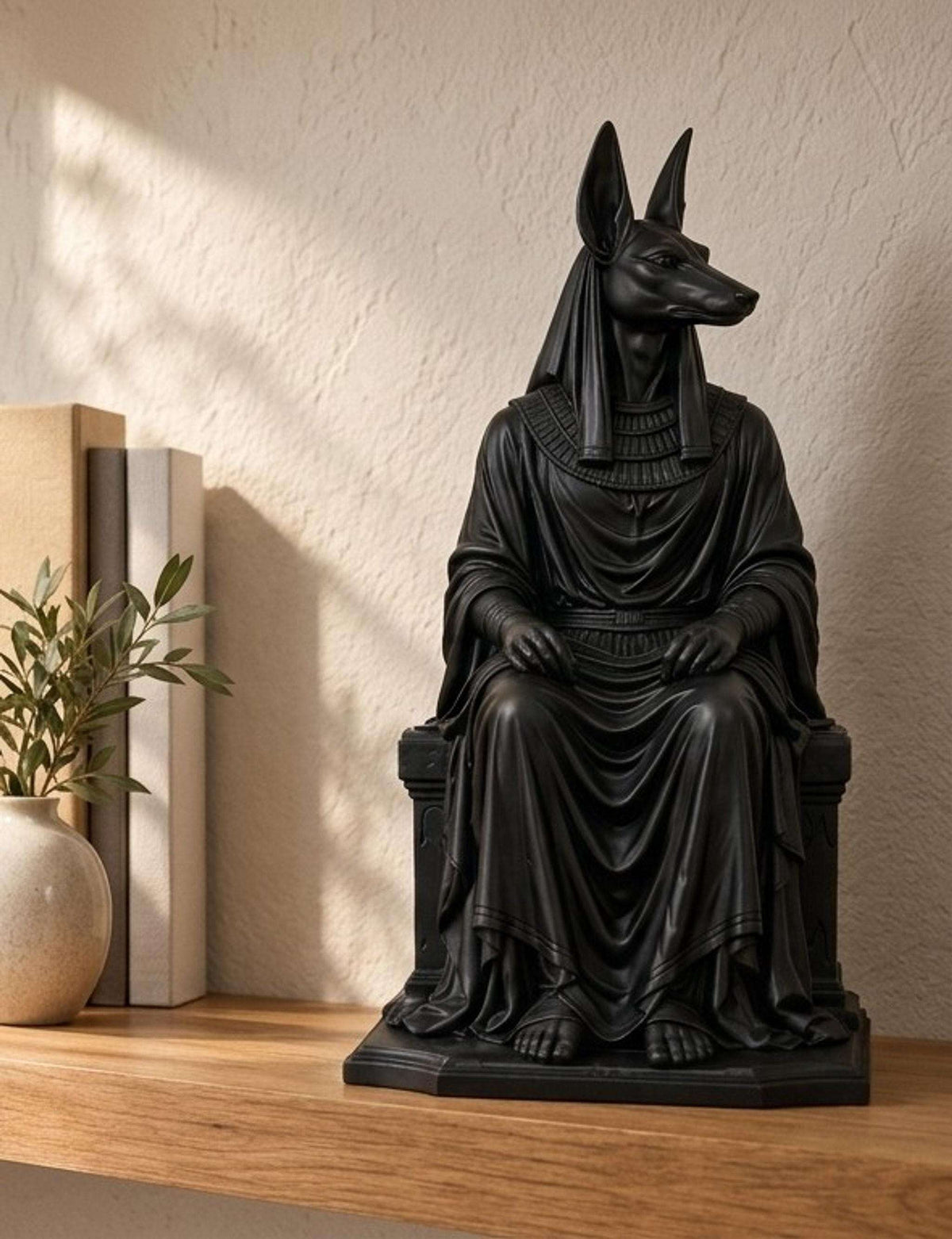 Statua Anubi Nero su Trono in Resina Satinata — immagine 3